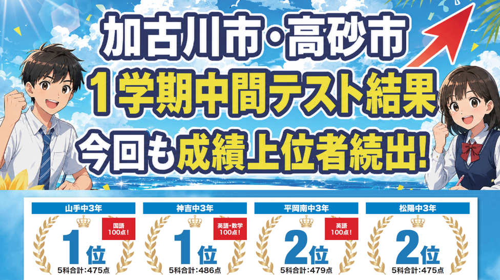 1学期中間テスト結果。成績上位者多数！